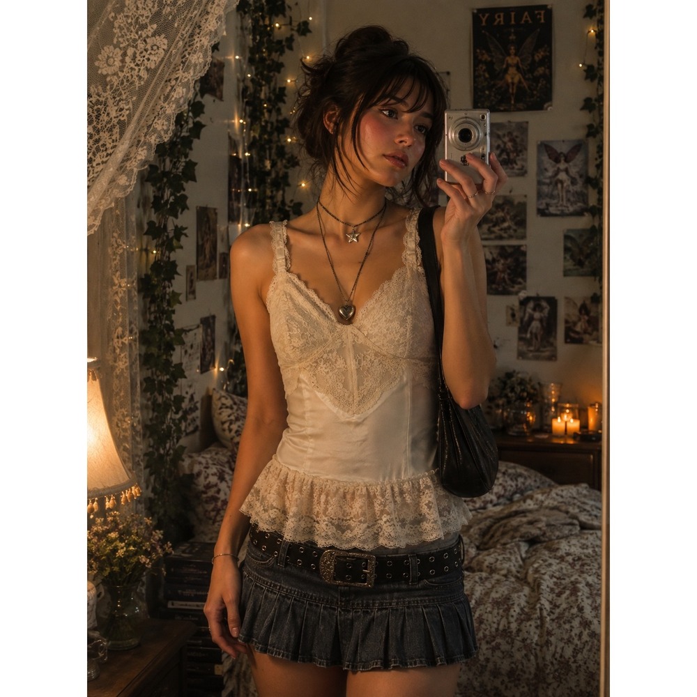 Vintage Wonder Maid Ivory Lace Camisole 34 Coquette Babydoll Lingerie USA 2446